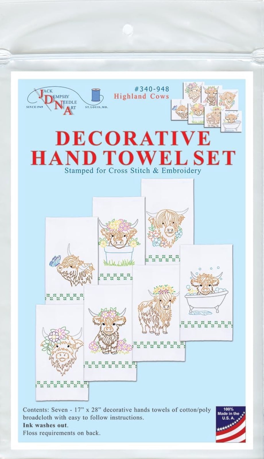 Jack Dempsey Stamped Decorative Hand Towels 17"x28" 7/Pkg-Highland Cows