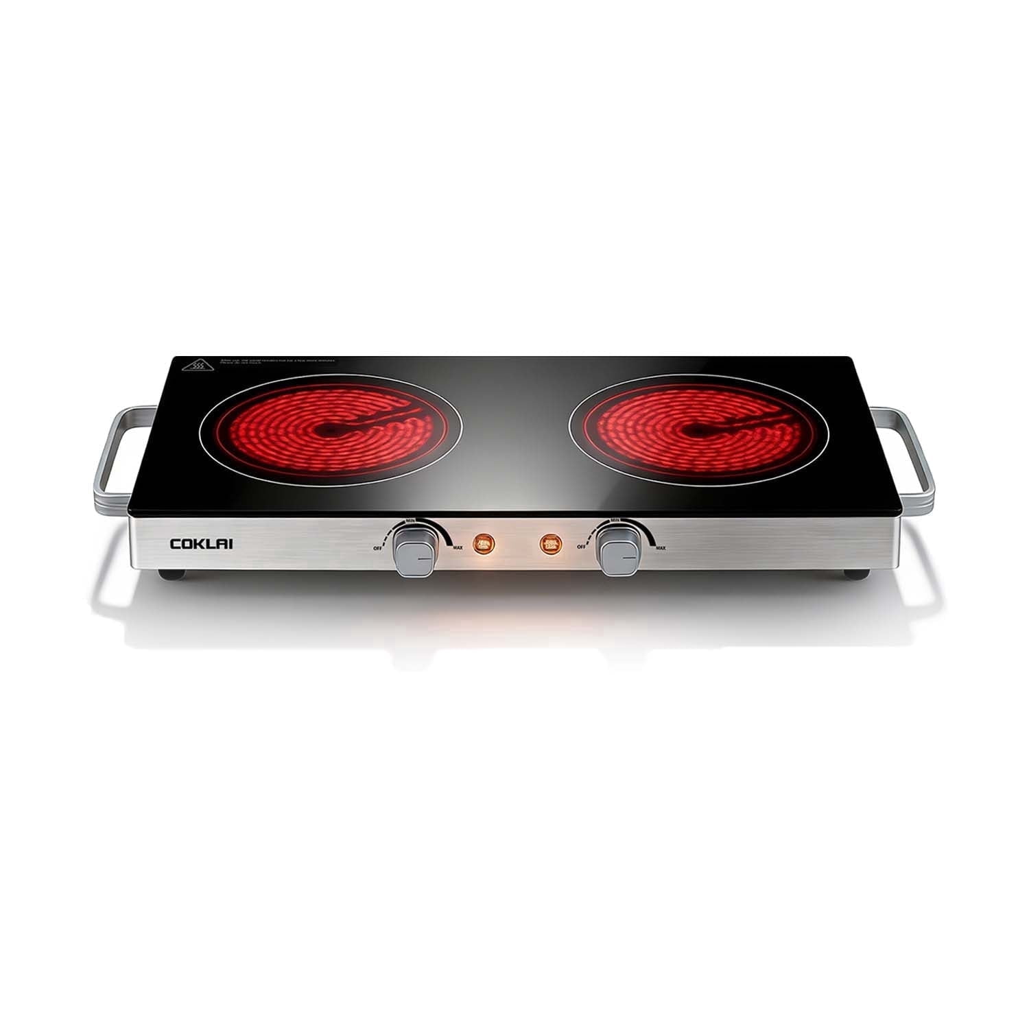 COKLAI Double Burner Infrared Glass Electric Hot Plate, Portable Cooktop with Adjustable Temperature, Easy-Clean Surface for Kitchen, Dorm, RV & Camping