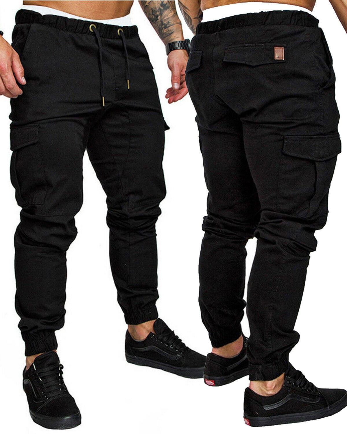 wsevypo - Mens Cargo Pants Elastic Banded ankle cuff Military Urban