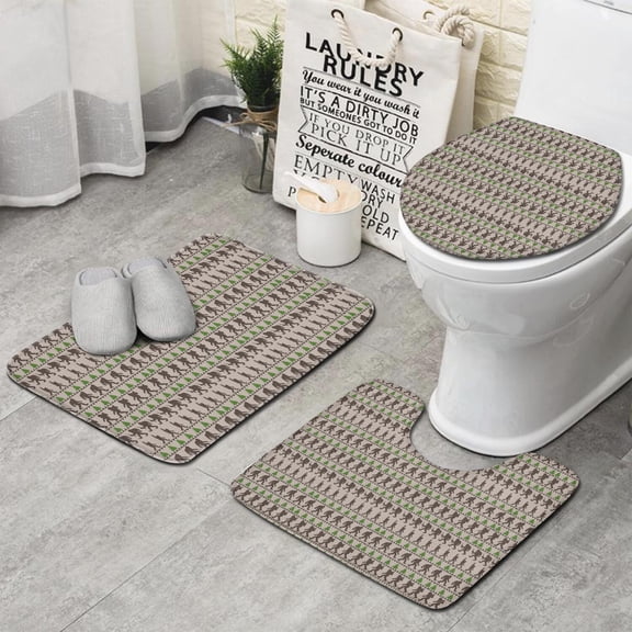 Brown Bigfoot and Pine Tree Pattern Bathroom Rugs Sets 3 Piece,Toilet Cover Set,Absorbent Non Slip Bathroom Mats Sets with U-Shaped Contour Rug Toilet Rug Set