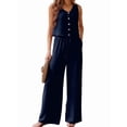 thumbnail image 1 of Conjunto de Dos Piezas para Mujer, 2025, Sin Mangas, con Botones, Informal, con Bolsillo y Pantalones Anchos. Azul XXL, 1 of 7