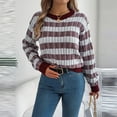 thumbnail image 6 of Npasoilc Crochet Knitted Sweaters for Women Long Sleeve Round Neck Striped Printed Pullover Blouse Lightweight Soft Fall Winter Casual Loose Sweaters, 6 of 7