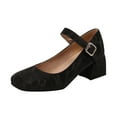 thumbnail image 1 of Kcodviy Chaussures en Cuir Unies pour Femmes, Talons Habillés, Boucle, Bout Rond, Talon Compensé Épais, Pumps pour Femmes, Chaussures à Talons Hauts, 1 of 8