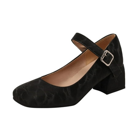 

Jungdeepe Ladies Fashion Solid Color Leather Buckle Round Toe Thick High Heeled Single Shoes Womens Formal Shoes Short Heels Tan Shoes Women Heels for Women Size 12 All Shoes Women Womens Slingback