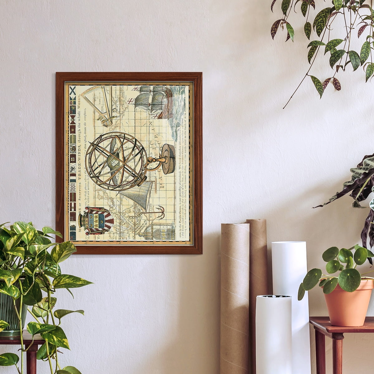 Nautical Map I -Framed Print w/glass-Chestnut
