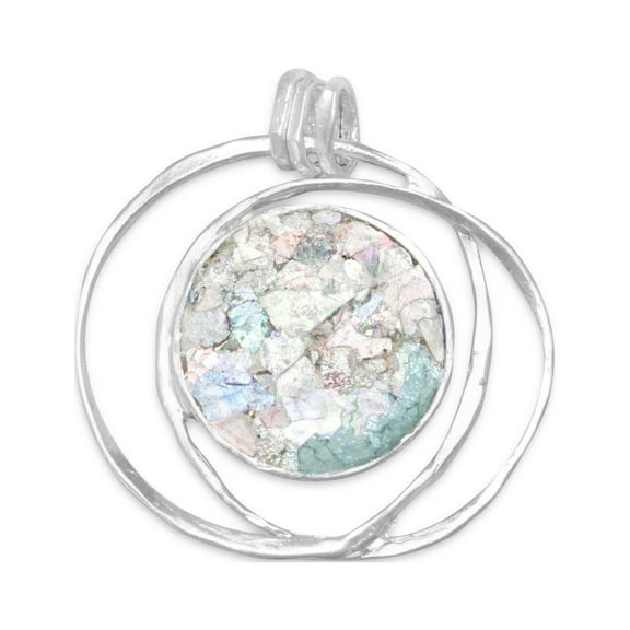 Precious Stars Sterling Silver Round Ancient Roman Glass Open Wire Pendant - No Chain, Pendant Only