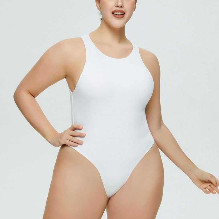 Strapless Shapewear Bodysuit Shapewear Plus Size Seamless Scoop Neck Tank  Tops Sleeveless Thong One Piece Jumpsuits For Women White L 