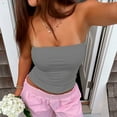 thumbnail image 2 of LNWUY Women's Strapless Tube Tops Solid Color Basic Bandeau Crop Sleeveless Backless Casual Sexy Going Out Tops Gray S, 2 of 8