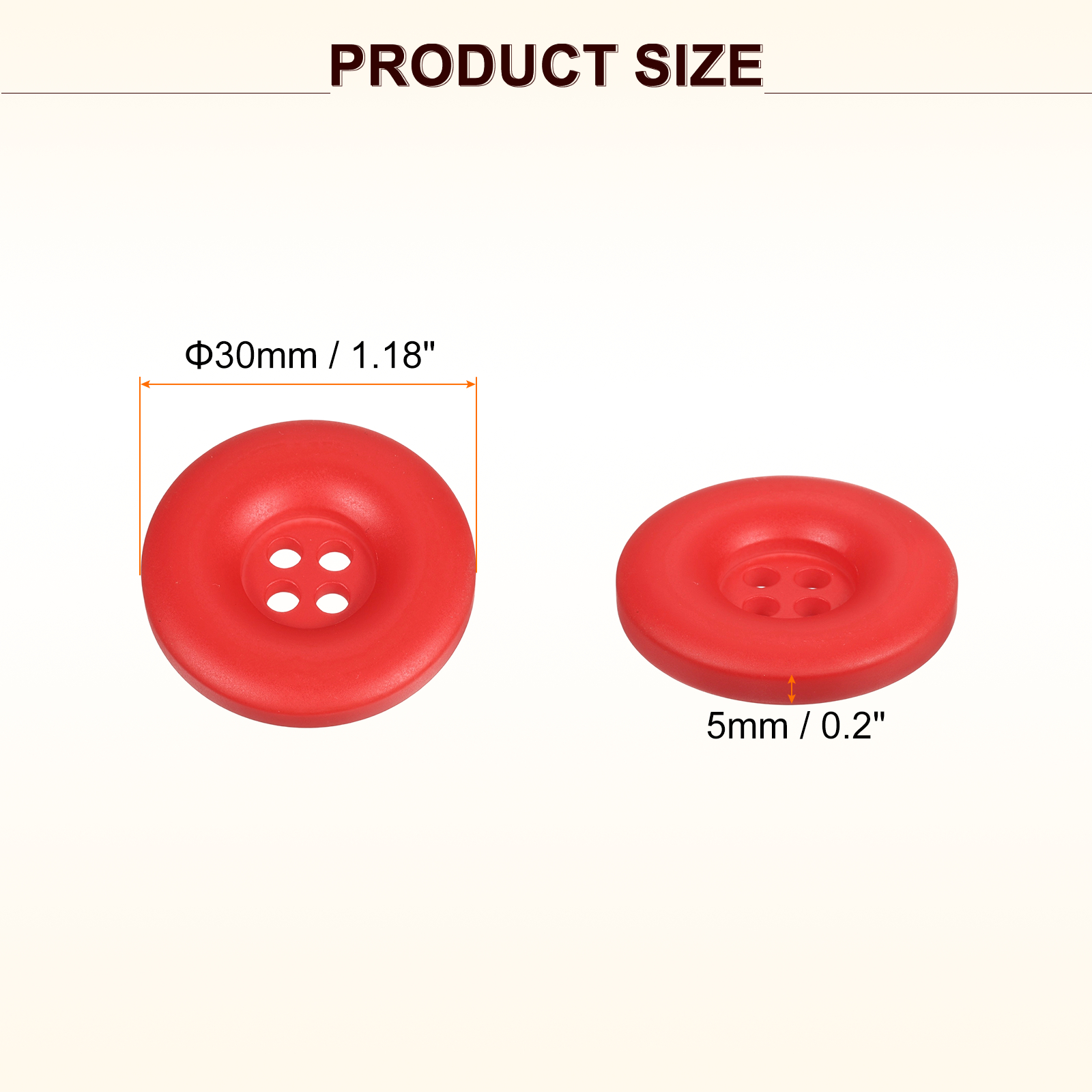 Uxcell 50pcs Sewing Button 30mm 4 Holes Resin Round Crafting Buttons, Red