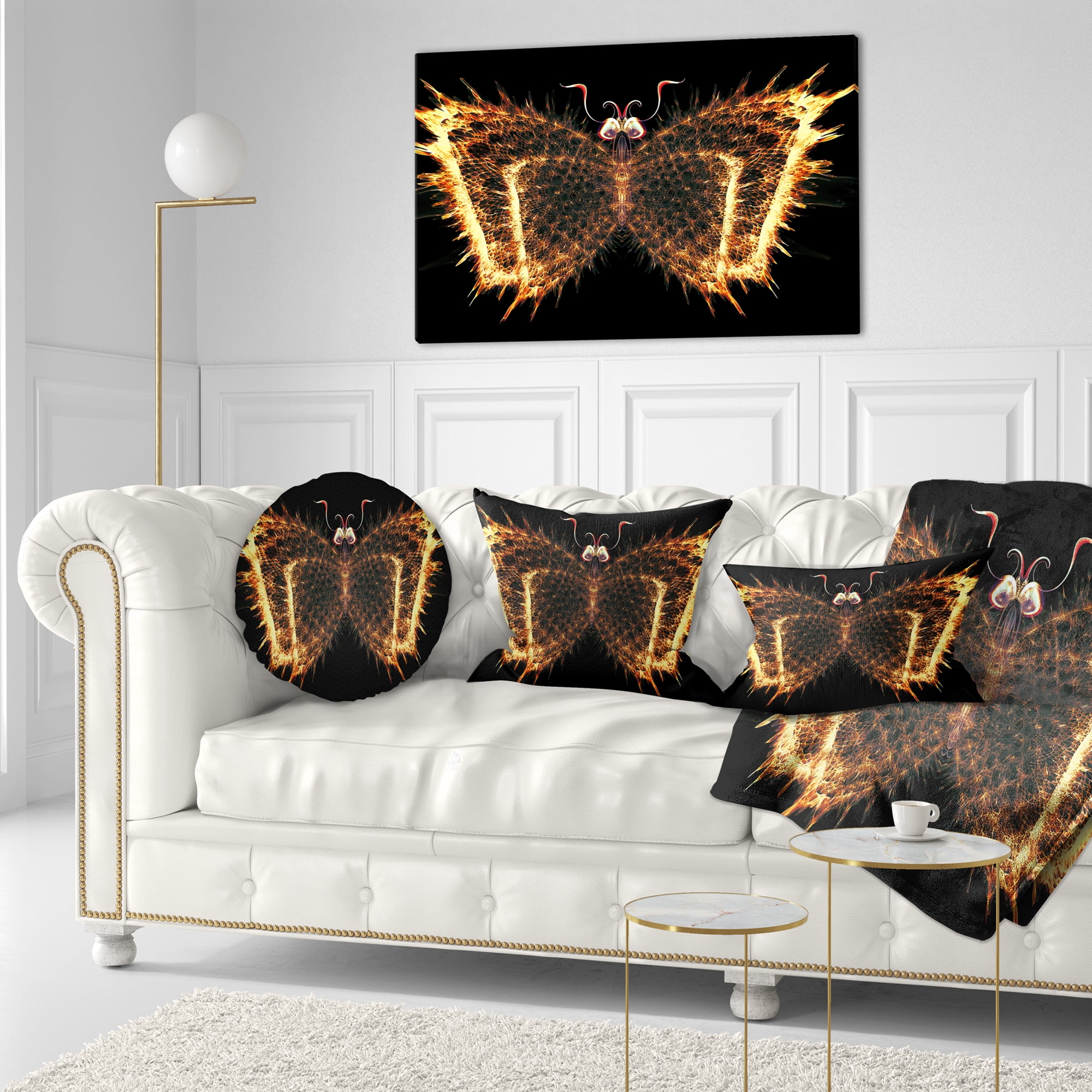 Designart Fire Fractal Butterfly in Dark - Abstract Throw Pillow - 12x20