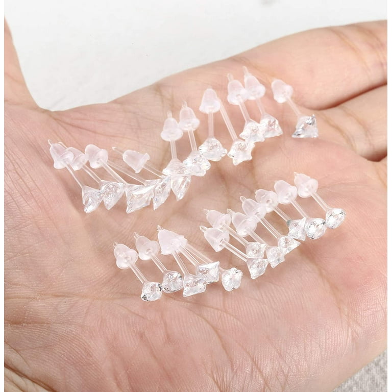 Jstyle 12Pairs Clear Plastic Stud Earrings for Women Acrylic Post Star  Heart Rhinestone Ear Studs Piercing Retainers 