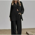 thumbnail image 6 of UAMVSH Cotton Linen 2 Piece Outfits for Women Casual Button down Long Sleeve Shirts Pantsuits Sets Soft Beach Vacation Loungewear(X-LargeBlack), 6 of 6