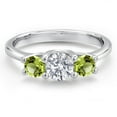 thumbnail image 3 of Gem Stone King 14K White Gold White Lab Grown Diamond & Green Peridot 3-Stone Engagement Ring | 1.10 Cttw | Round 5MM and 4MM | Three Stone Wedding Anniversary Promise Ring for Women (Size 6), 3 of 6