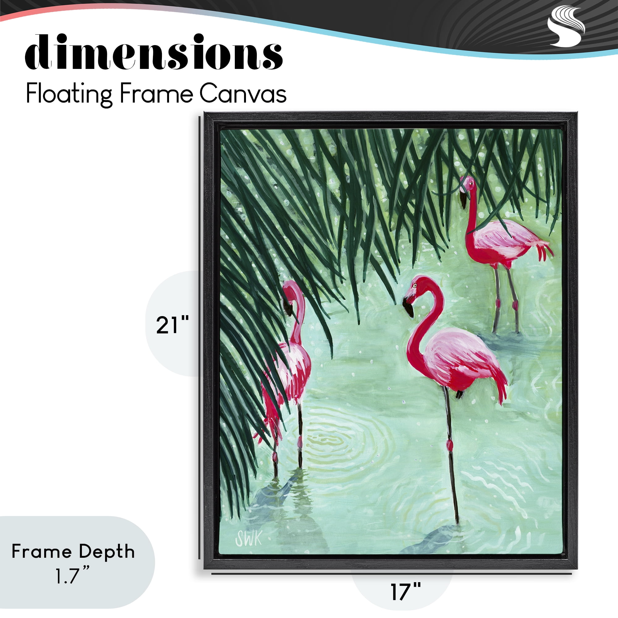 Stupell Industries Shallow Flamingo Pond Black Framed Floater Canvas Wall Art, design by Sarah Waldron Kimball