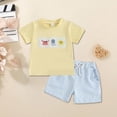 thumbnail image 2 of Xudanell Toddler Boy Summer Clothes Leisure Marine Animals Plaid Boy T Shirt Shorts Set Boys Outfits Yellow 18-24 Months, 2 of 7