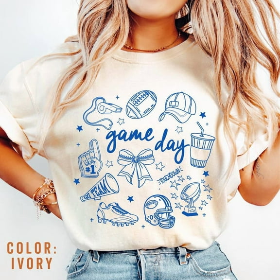 Game Day Doodle Shirt, Football Game Day Cute Shirt, Football Lover Gift, Coquette Game Day Shirt, Football Doodles Shirt