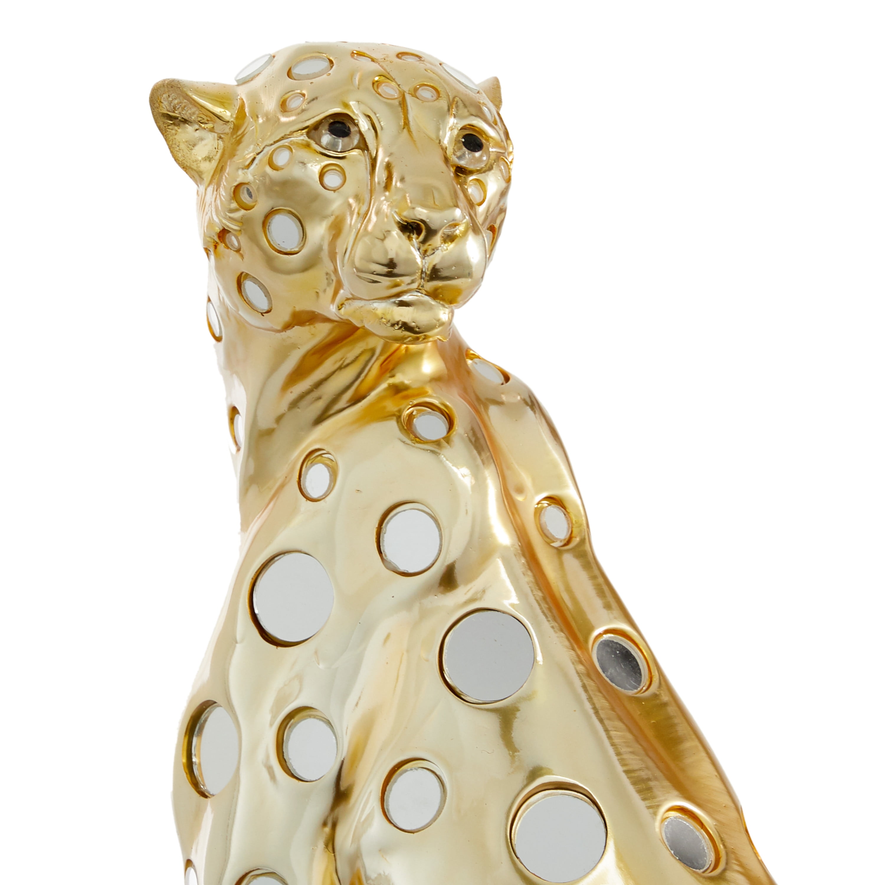 7" x 16" Gold Polystone Leopard Sculpture, by DecMode