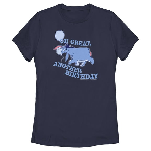Women's Winnie the Pooh Eeyore Oh Great Another Birthday Graphic Tee Navy Blue Medium