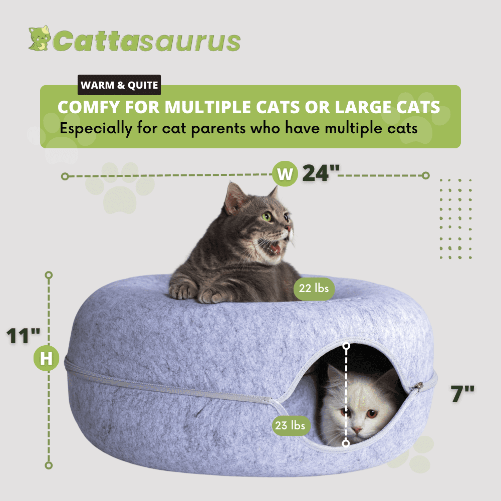 Cattasaurus Dome Donut Cat Cave Tunnel Bed, Light Gray, Large