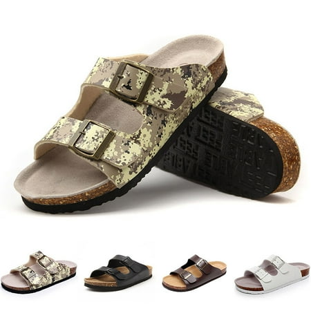 

Juntful 2-Strap Adjustable Buckle Flat Casual Sandals Slide Cork Footbed Sandals for Men Women