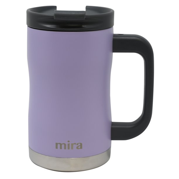 MIRA 14oz Coffee Mug with Handle & Screw On Lid, Stainless Steel Vacuum