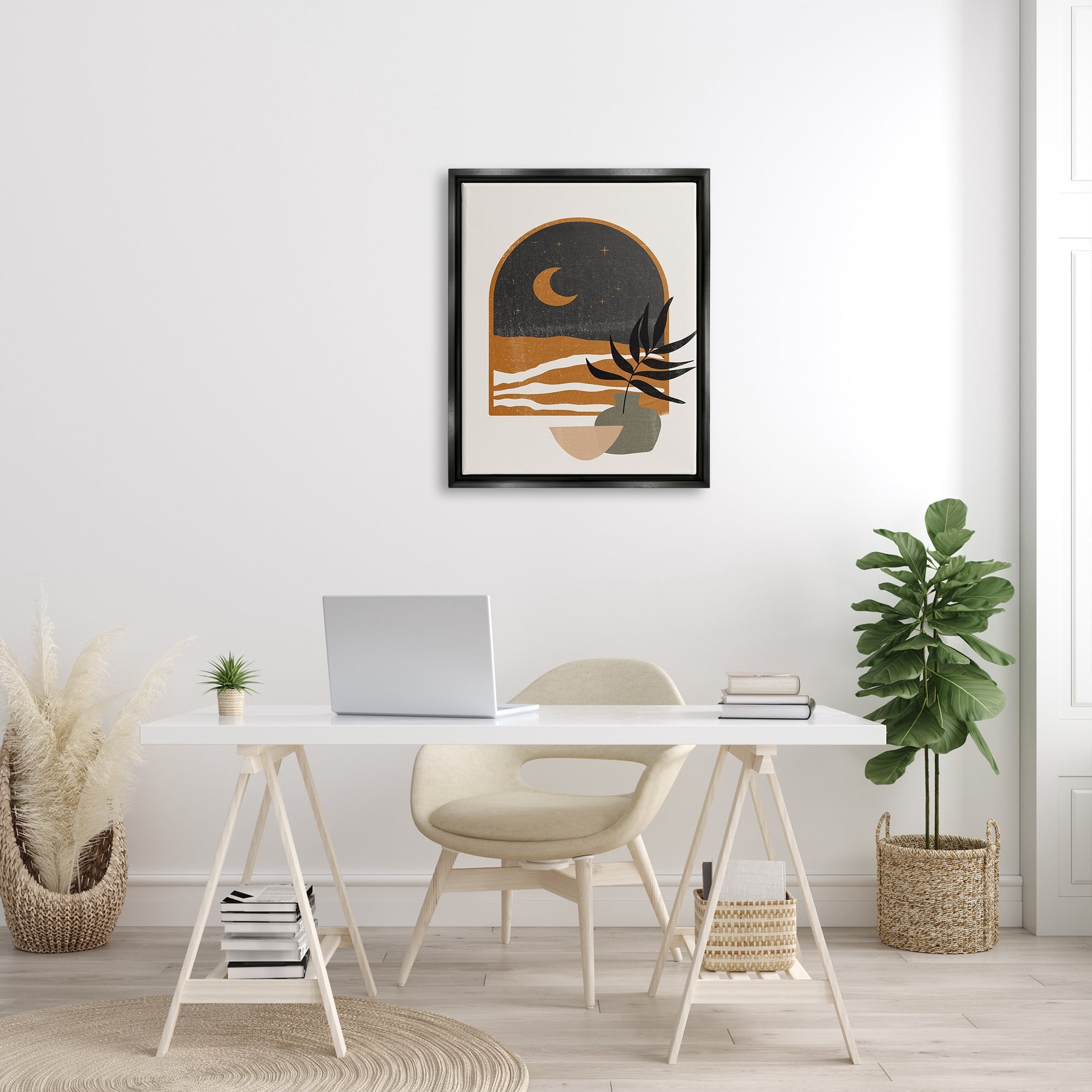 Stupell Industries Lovely Night Sky Desert Moon Scene Through Window Graphic Art Jet Black Floating Framed Canvas Print Wall Art, Design by JJ Design House LLC