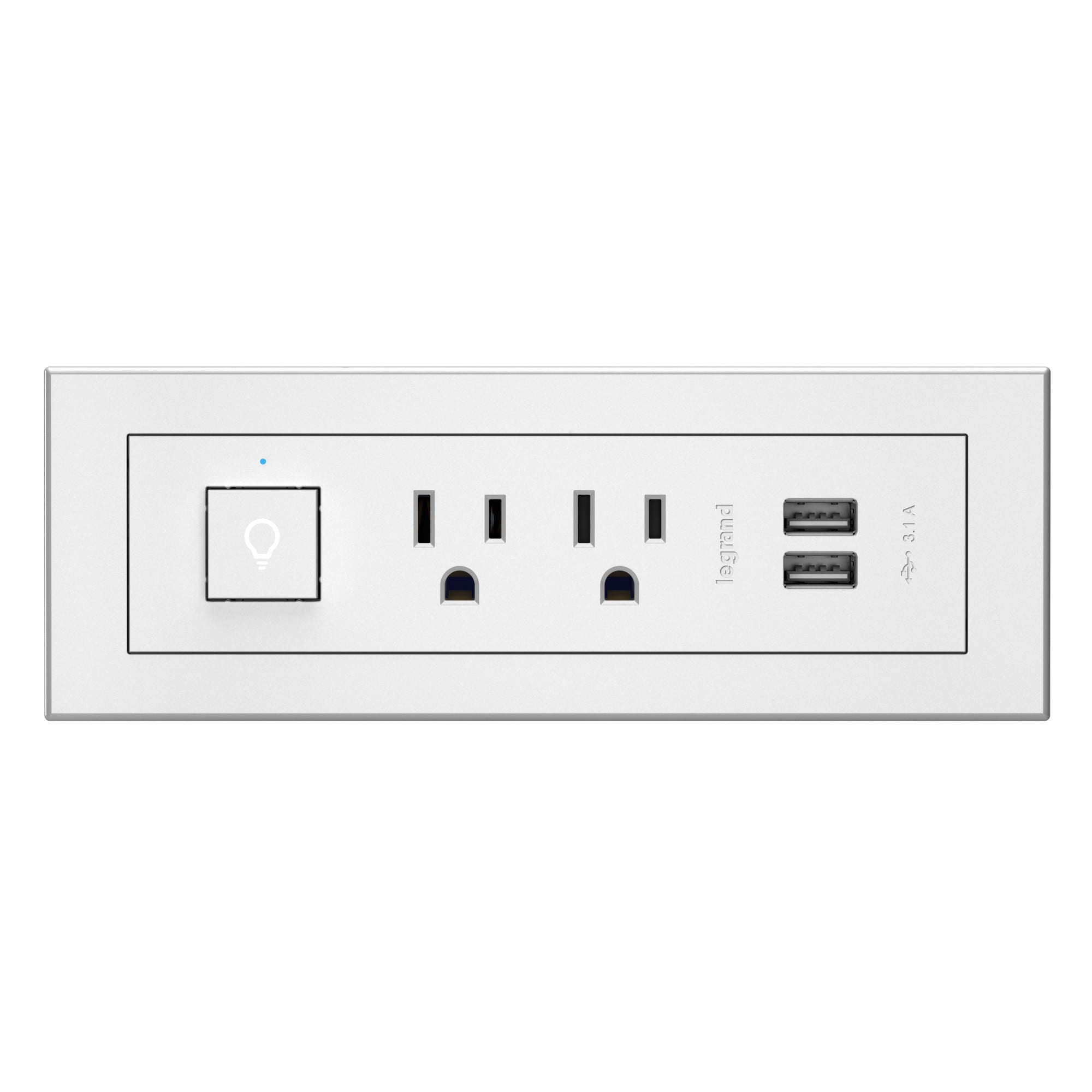 C2G Wiremold Radiant Furniture Power Center Switch (2) Outlet (2) USB, Nickel