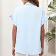 thumbnail image 4 of Camisas con botones para mujer, camisa básica informal con cuello en V y mangas de encaje, camisa básica de poliéster de Color puro para ir de compras, 4 of 6