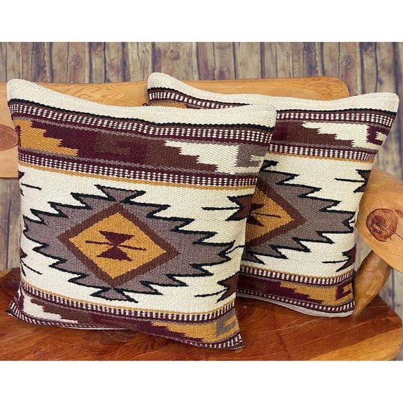 Bilot Southwestern Wool Throw Pillow Covers 18x18 - (Pair) 2 Hand Woven Western Pattern for American Style and Rustic Cabin Decor ()