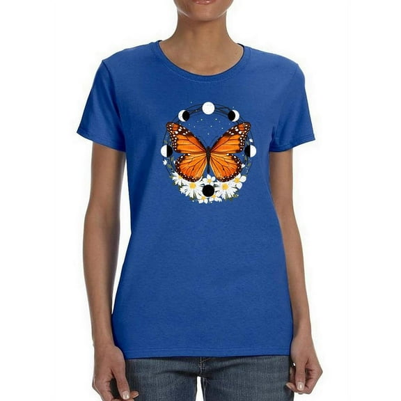 Butterfly And Moons T-Shirt Women -Smartprints Designs, Female 4X-Large