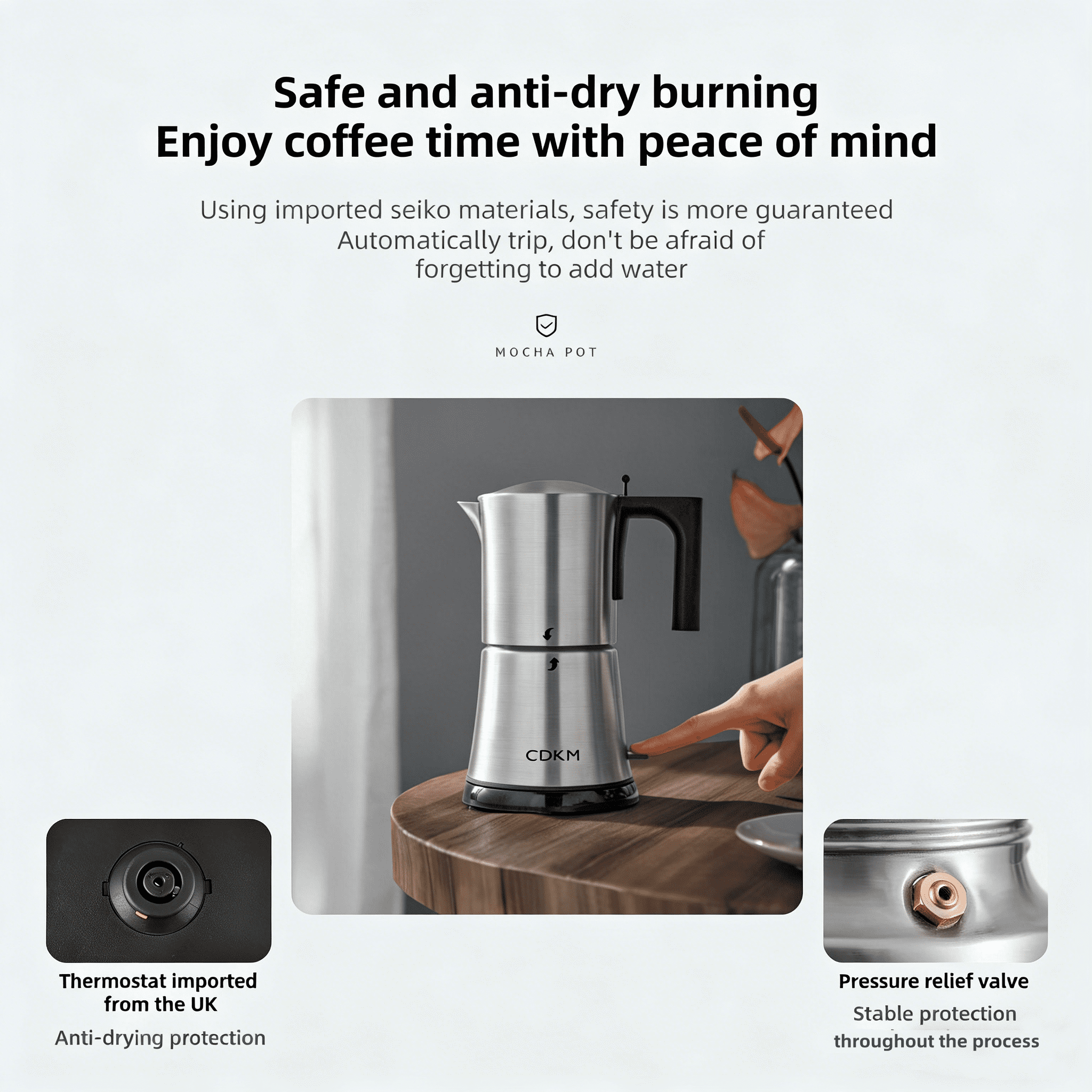CDKM Fully Automatic Electric Mocha Pot - One-Touch Safe Brewing, Anti-Dry Burn, 3-6 Cup Capacity, Stainless Steel Coffee Maker, Perfect Gift Idea