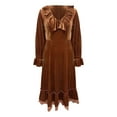thumbnail image 4 of VEKDONE Women's Elegant Velvet Midi Dress Ruffle Lace Trim V Neck Long Sleeve Dresses Vintage Cocktail Party Dress Solid Color Plus Size Maxi Dress Brown XXXL, 4 of 5