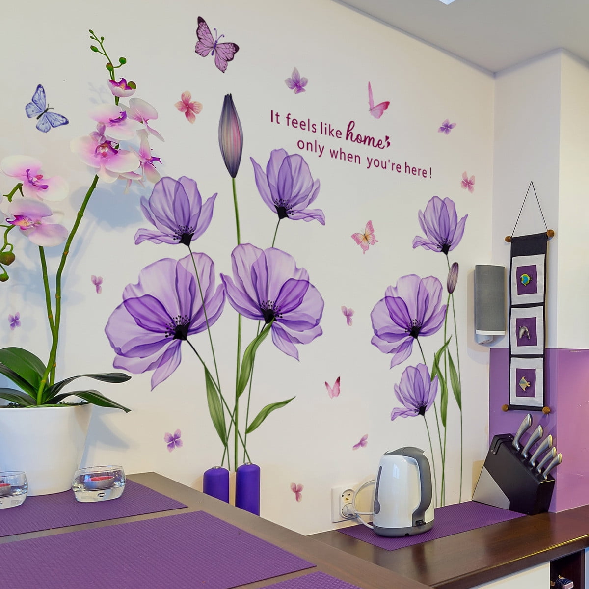 English Purple Flowers Wall Stickers Living Room Bedroom Background Decoration Wall Stickers Walmart