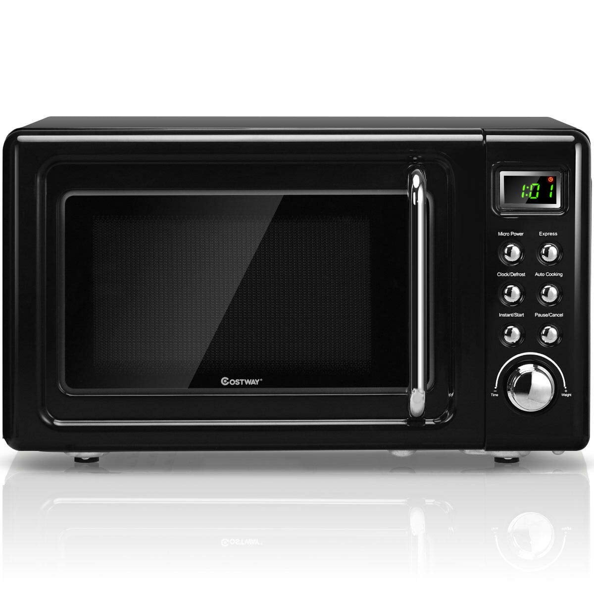 Costway 0.7Cu.ft Retro Countertop Microwave Oven 700W Display Glass Turntable 