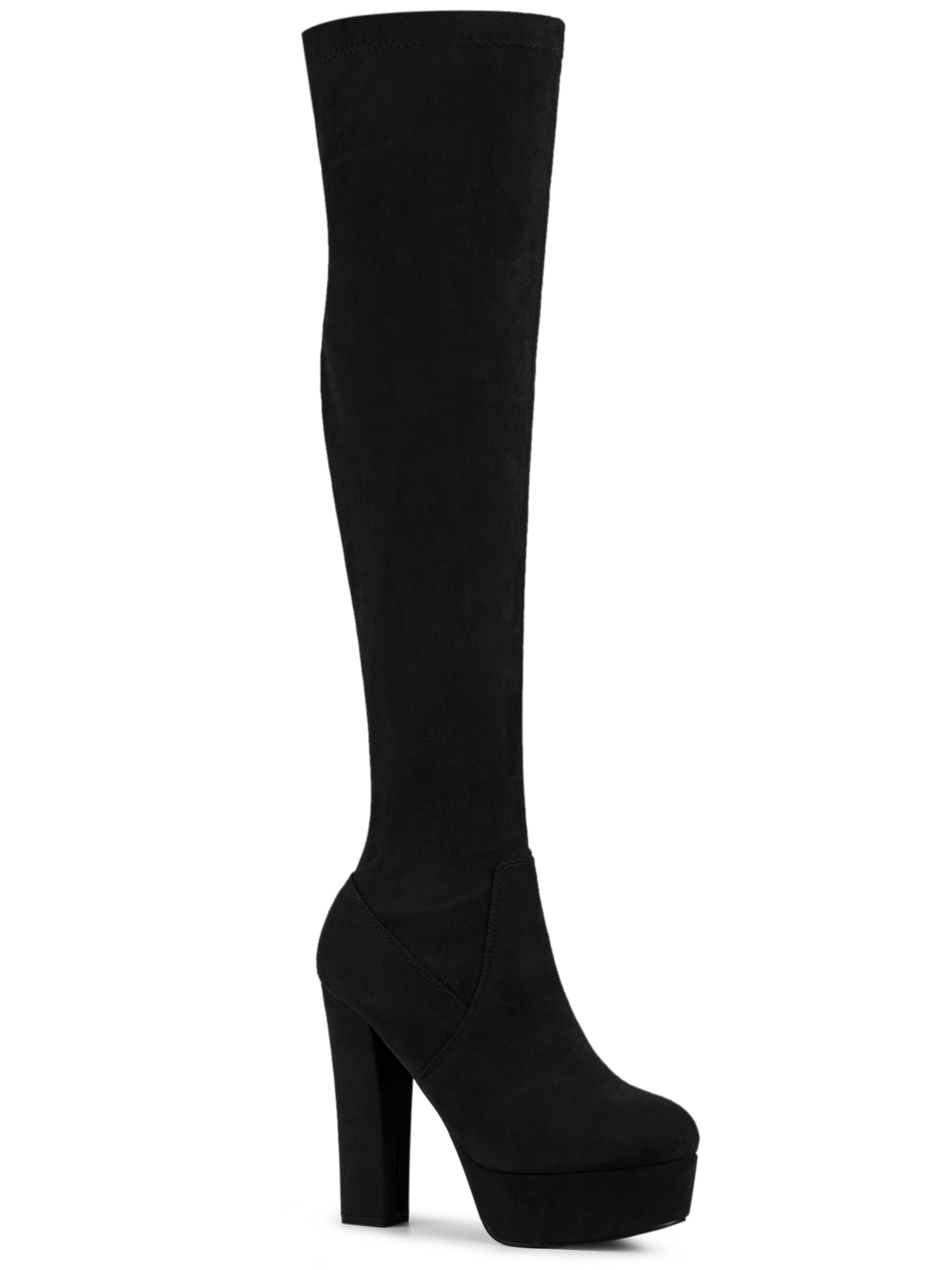 Perphy Women's Block Heel Platform Over the Knee Thigh High Boots