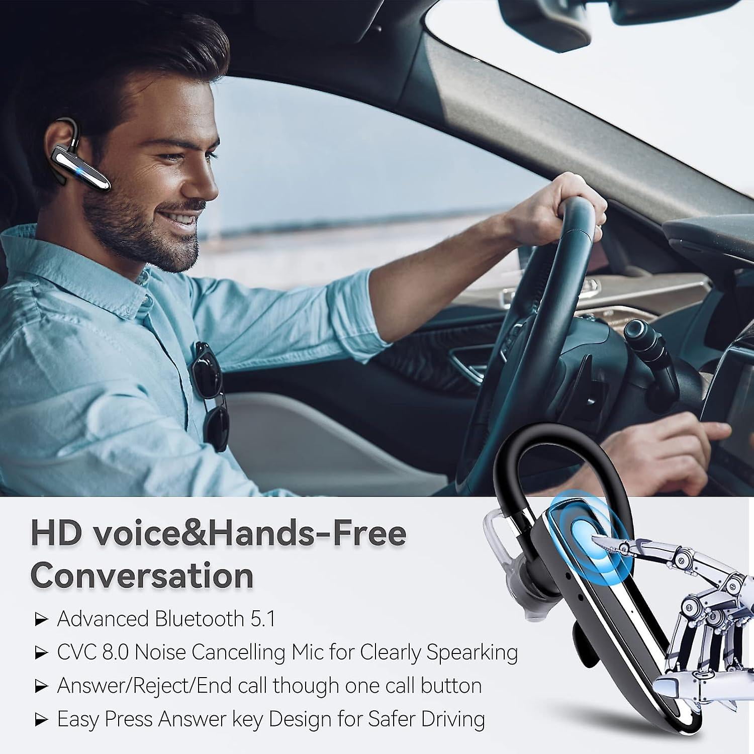 Bluetooth Wireless Earpiece For Cellphone, Bluetooth 5.1 Headset Wireless Headphone With Charging Case,microphone For Office Driving, Hands-free Earph