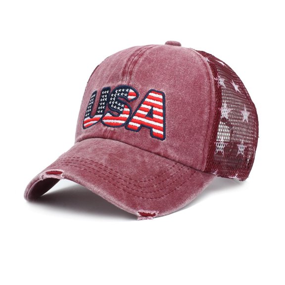 QSAWXQZ Women's Baseball Cap Independence Day Letter Embroidery Washed Distressed Adjustable Outdoor Casual Hat Free Size