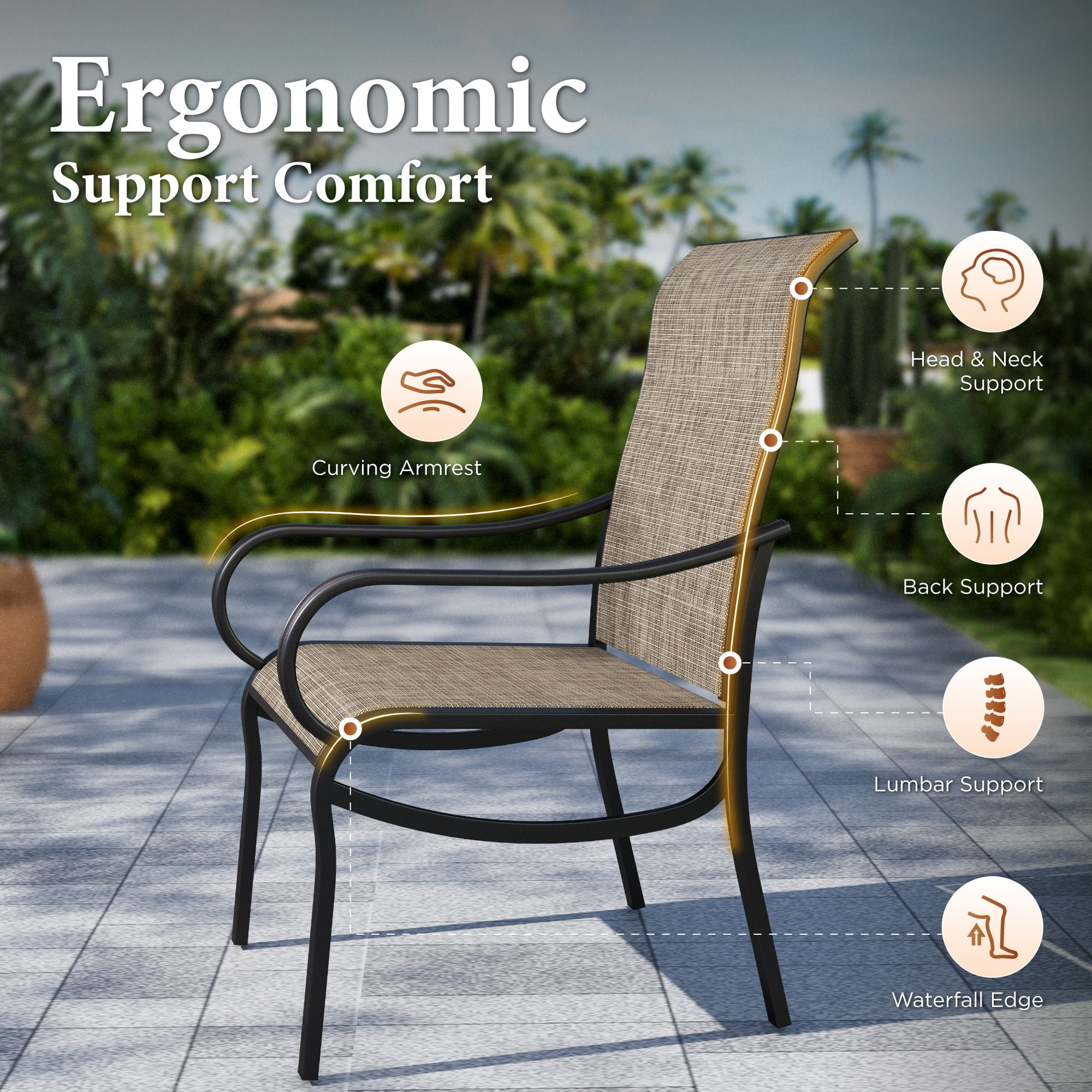 MF Studio 5-Piece Outdoor Patio Dining Set, 42" Wood-Grain Square Outdoor Patio Table and Textilene Chairs, Black & Brown-gray