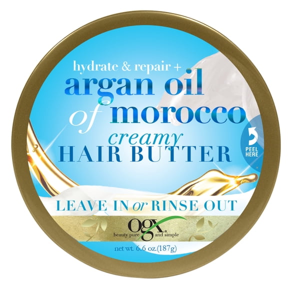 OGX Hydrate & Repair Argan Oil of Morocco Creamy Hair Butter, Deep Moisturizing Leave-In or Rinse Treatment for Dry Hair, Paraben-Free, Sulfated-Surfactant Free, 6.6 oz
