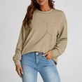 thumbnail image 2 of YUGYXL Womens Long Sleeves Sweatshirts Casual Round Neck Solid Color Sweatshirts with Pockets Fall Dressy Pullovers Khaki XL, 2 of 7