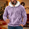 thumbnail image 2 of EliteGoogv Men's Fleece Hoodie Faux Fur Collar Pullover Sweatshirt Drawstring Kangaroo Pocket Long Sleeve Cozy Loose Fit Winter Top,M, 2 of 7
