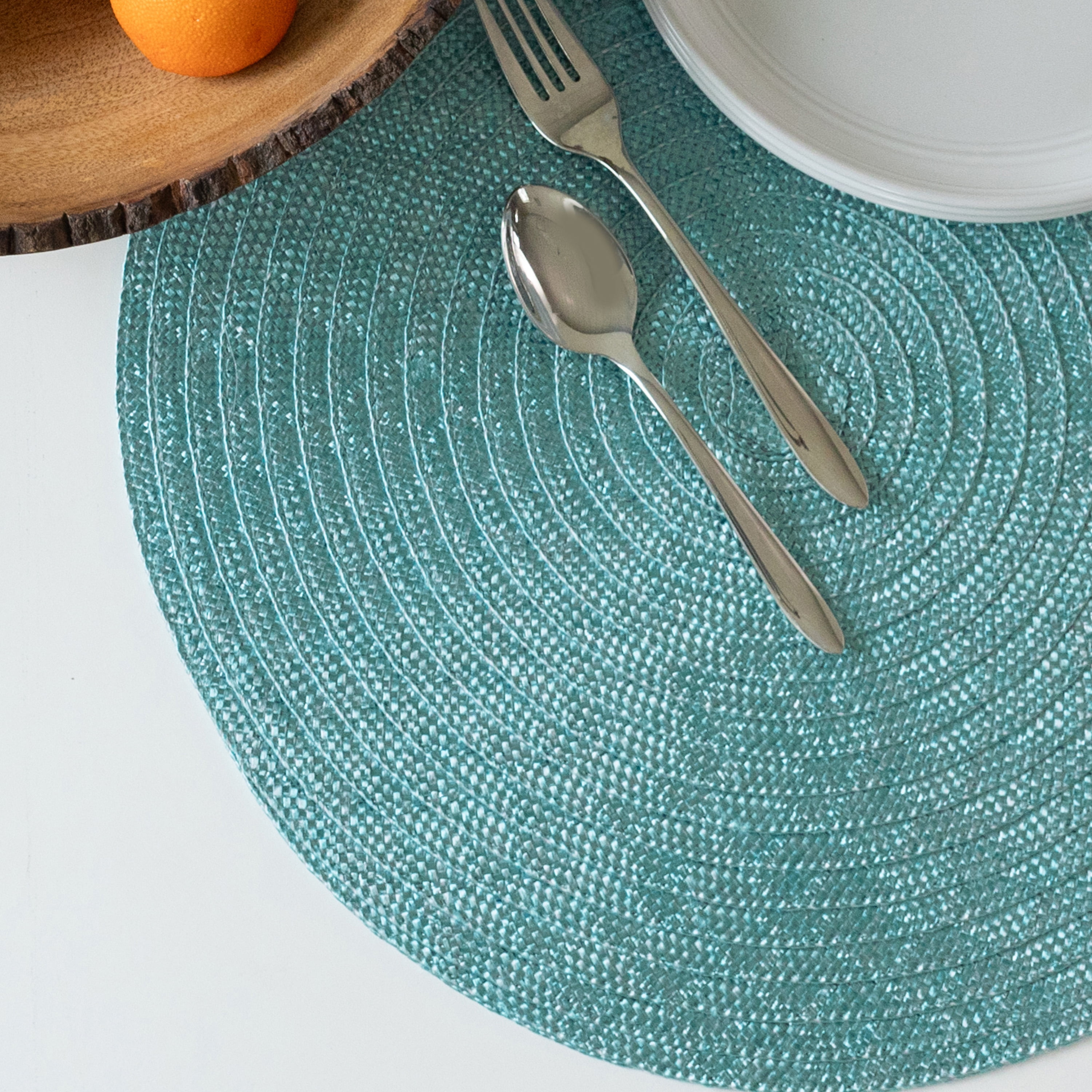 (2 pack) Mainstays Lava Round Table Placemat, 100% Polyester, Teal, 15 in