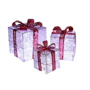 Dmagnates Lighted Gift Boxes Set of 3, Battery Operated Light Up Present Boxes Indoor Outdoor Christmas Decorations