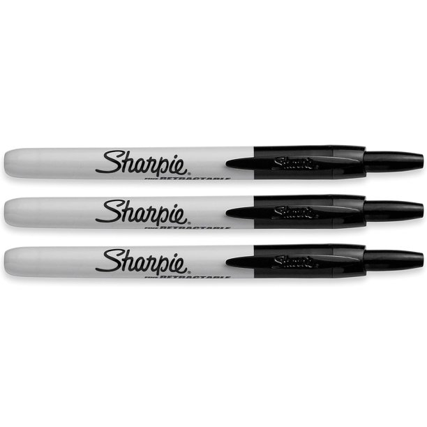 Rotulador Sharpie retráctil permanente de punta fina, negro, 3 unidades