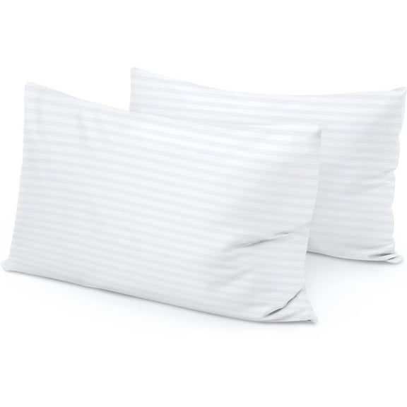 Egyptian Cotton Travel Pillowcase Set of 2, 12x16 Inch Zipper ClosurePillow Cover, 600 Thread Count Soft Breathable White Stripe