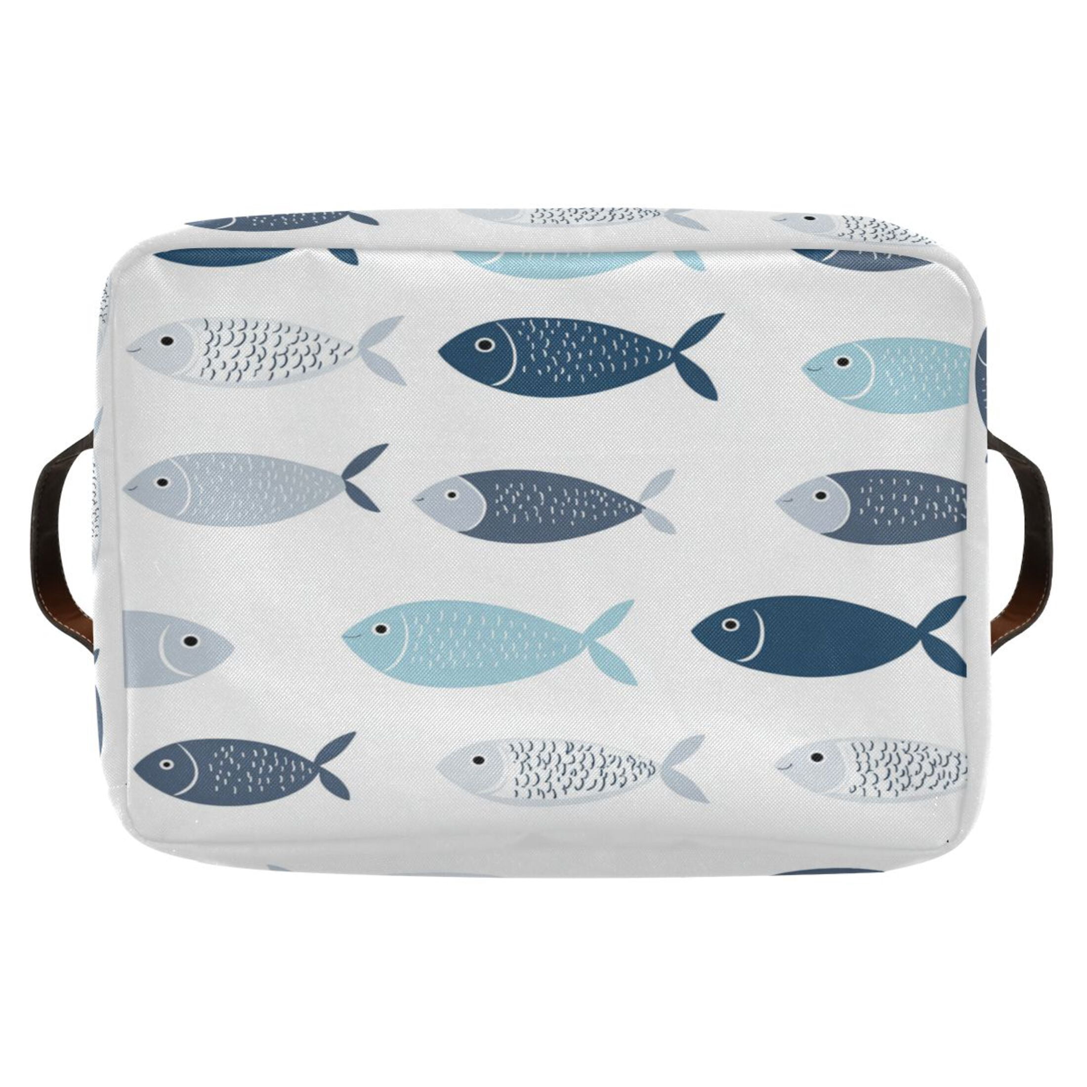 Simple and Cute Fish Foldable Storage Basket,Canvas Fabric Foldable Storage Bins with Handles Open Home Storage Bins Boxes for Toy Book Shelf Closet Baskets