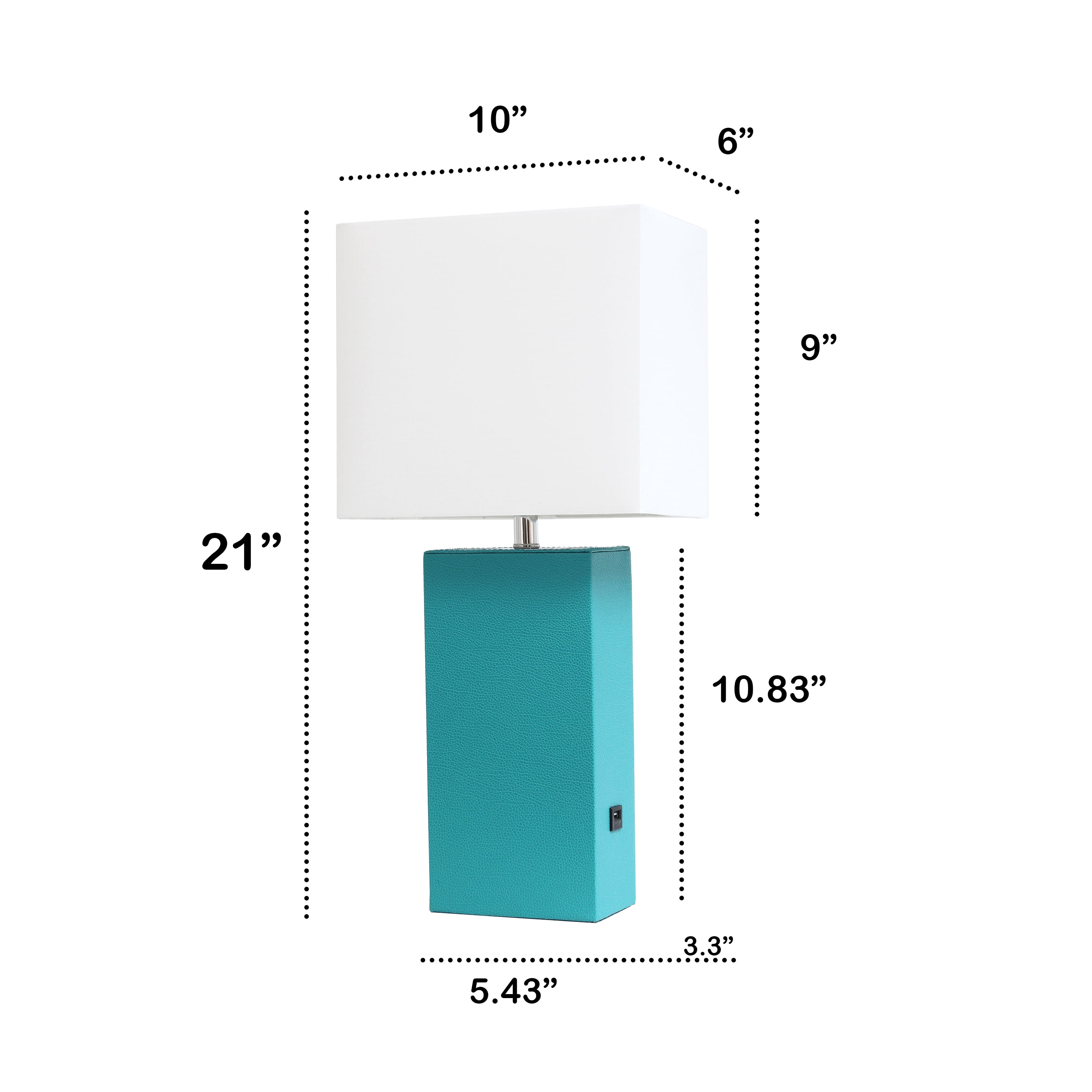 Lalia Home 21" Leather Modern Bedside Table Lamp with USB Port and LED Bulb, Teal