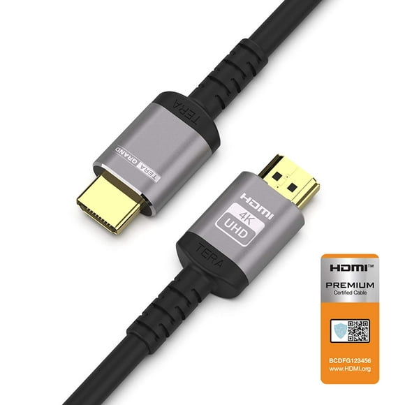 Tera Grand - Câble Haut de Gamme HDMI Haute Vitesse Certifié 2.0 avec Boîtier en Aluminium, Prend en Charge 4K HDR Ultra HD 18 Gbps 4K