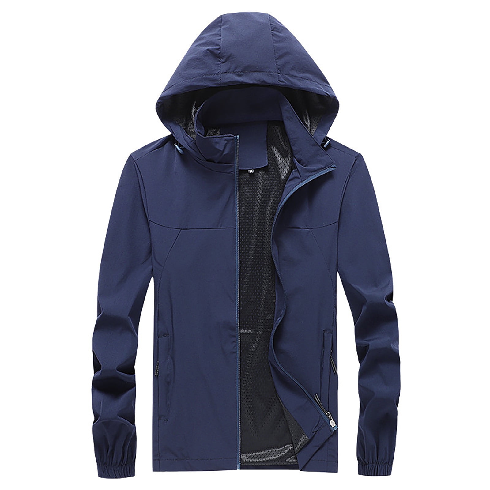 2021 Fashion Hooded Coat for Men's Waterproof Coat Long Sleeve Zipper Solid Color Loose Plus Size Outdoor Jacket Trench 