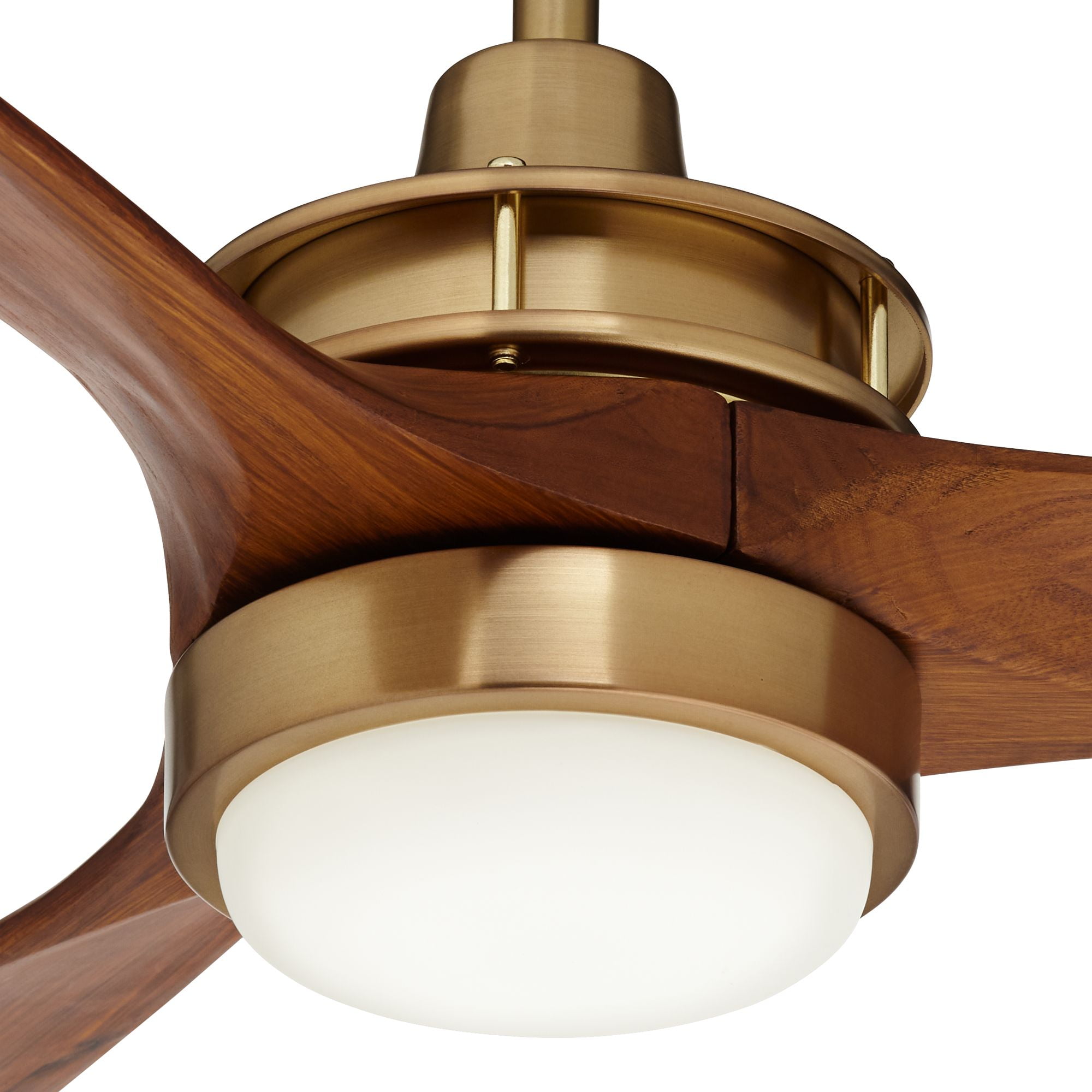 Casa Vieja 52" Windspun Indoor Ceiling Fan 3 Blade LED Light Remote Control Soft Brass Finish Motor Walnut Finish Wood Blades